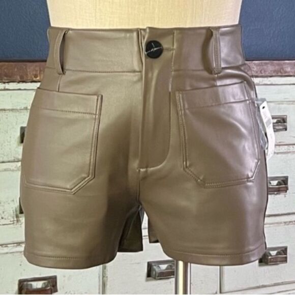Anthropologie High Waist Leather Shorts - Brown - Picture 1 of 4